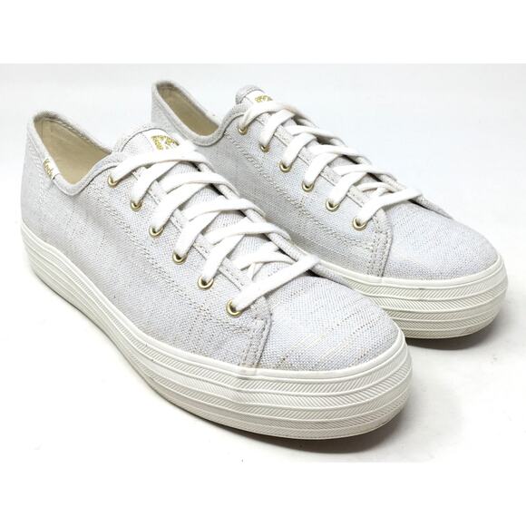 Keds Triple Kick Women's Sz 8 Metallic Textile Gold Lace Up Sneaker Tennis Shoes - Picture 2 of 7